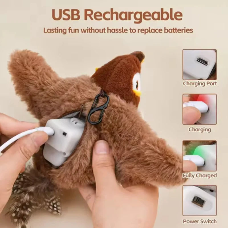 Rechargeable Dancing Bird Cat Toy with Real Chirping Sound & Catnip