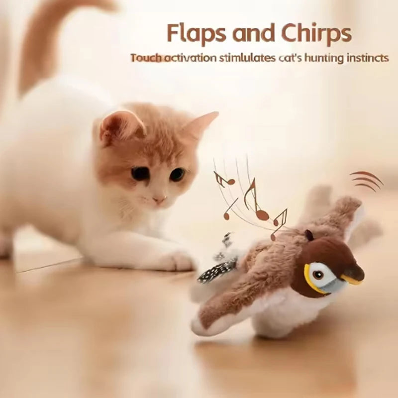 Rechargeable Dancing Bird Cat Toy with Real Chirping Sound & Catnip