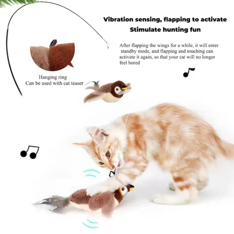 Rechargeable Dancing Bird Cat Toy with Real Chirping Sound & Catnip