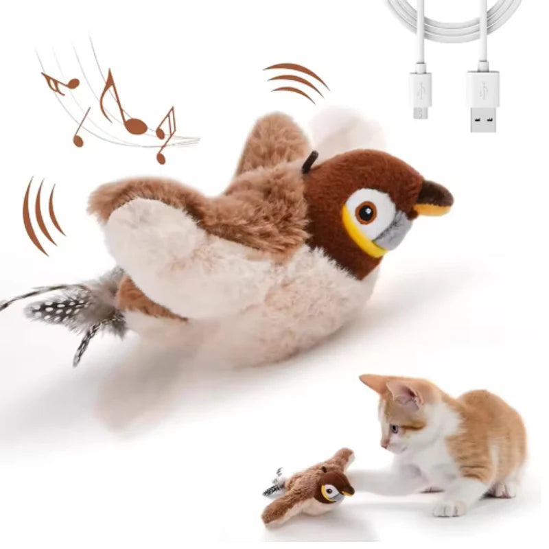 Rechargeable Dancing Bird Cat Toy with Real Chirping Sound & Catnip
